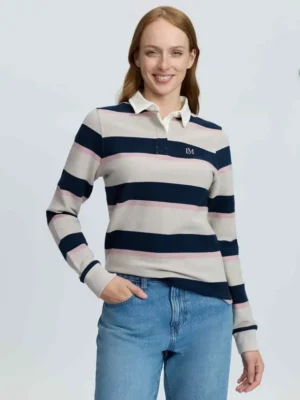 Sloane Stripe Rugby Shirt Stone