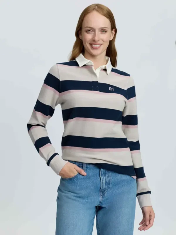 Sloane Stripe Rugby Shirt Stone